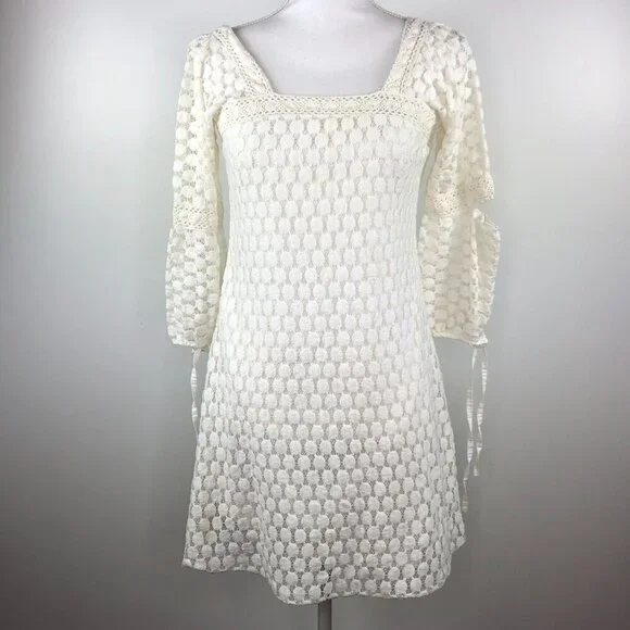Solitaire by Ravi Khosla White Crochet Lace Dress Medium Fairy Cottagecore - Picture 2 of 8